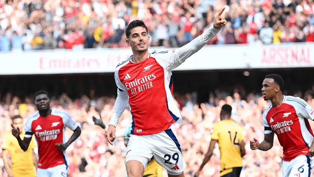 Cầu thủ người Đức đã khai hỏa cho Arsenal trong trận khai mạc. Ảnh: GETTY. ngoi-sao-kai-havertz-va-cua-vo-dich-cua-arsenal (4).jpg
