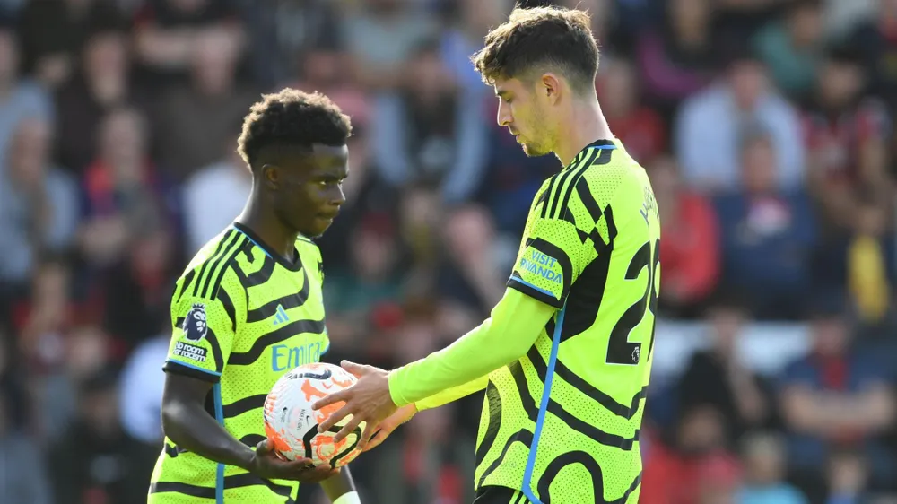 Saka và Kai Havertz đã khai hỏa cho Pháo thủ thành London ở trận ra quân. Ảnh: GETTY. phao-thu-thanh-london-kho-thang-aston-villa (1).jpg