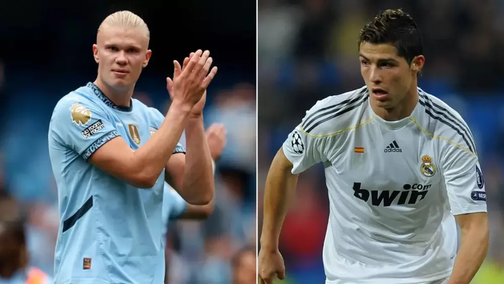 Chân sút người Na Uy có cùng 100 bàn thắng với đàn anh Ronaldo sau 105 trận cho CLB. Ảnh: GETTY. siêu sao Haaland