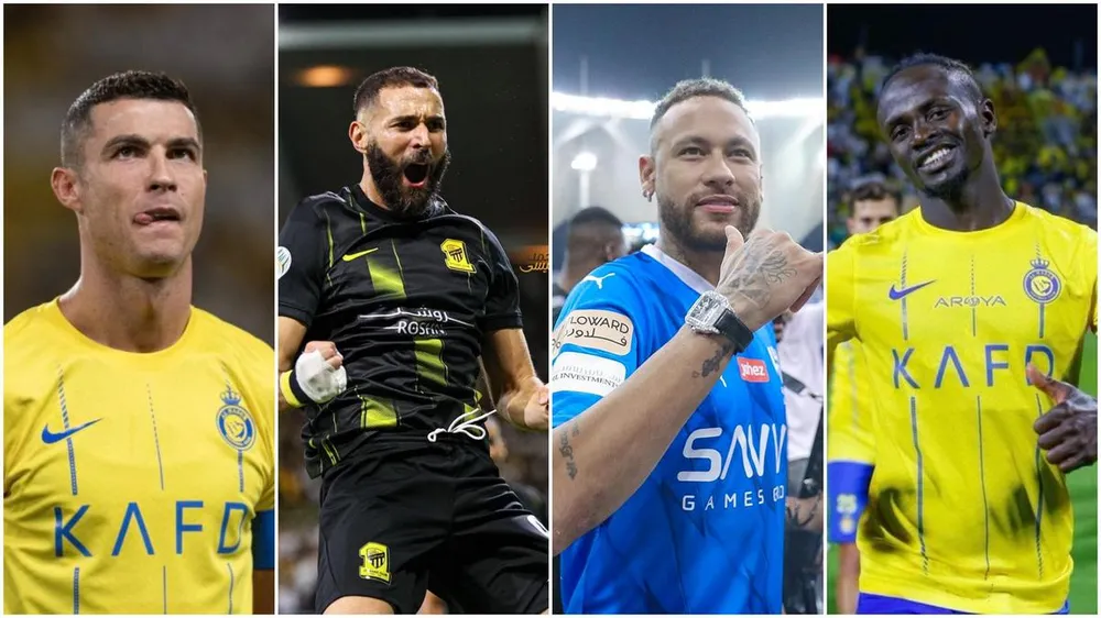 Ronaldo, Benzema, Neymar và Sane của giải chuyên nghiệp ở Saudi Arabia nằm trong tốp 10 cầu thủ có mức thu nhập cao nhất thế giới. Ảnh: GETTY. muc-luong-khung-khiep-cua-cau-thu-o-saudi-arabia (1).jpeg