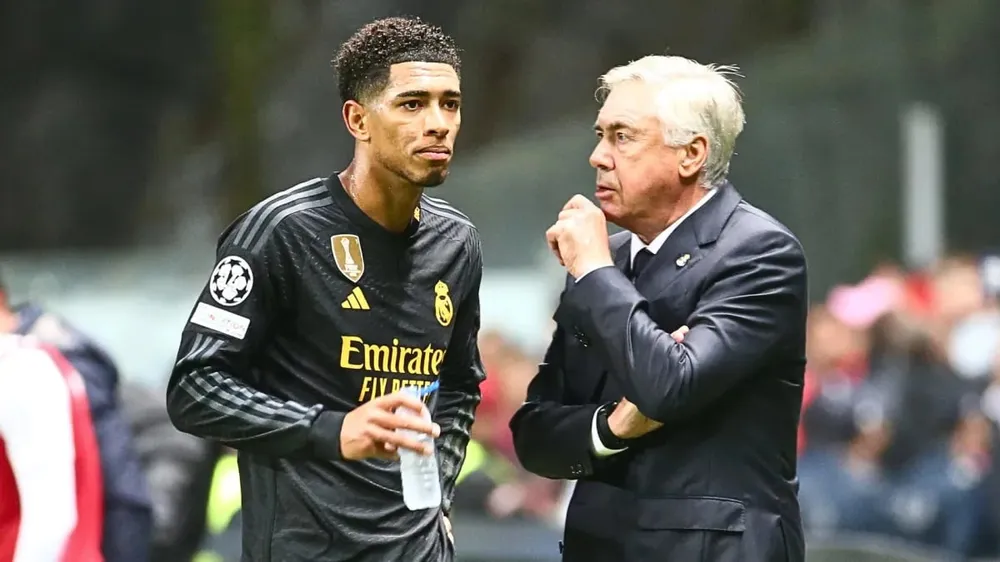 HLV Ancelotti kỳ vọng Bellingham sẽ lại nổ súng ở trận làm khách Atalanta. Ảnh: GETTY. hlv-ancelotti-ca-ngoi-chan-sut-bellingham-o-chuyen-lam-khach-atalanta (2).jpg