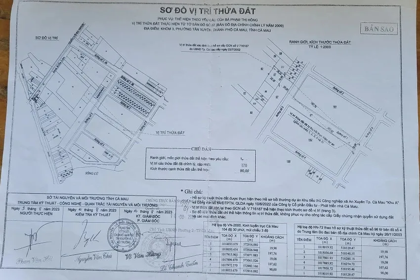 Vị trí đất theo sổ đỏ của bà Hồng được Trung tâm kỹ thuật - công nghệ - quan trắc tài nguyên và môi trường tỉnh Cà Mau xác định vào ngày 10-8-2023. Ảnh: TRẦN VŨ thửa đất biến mất