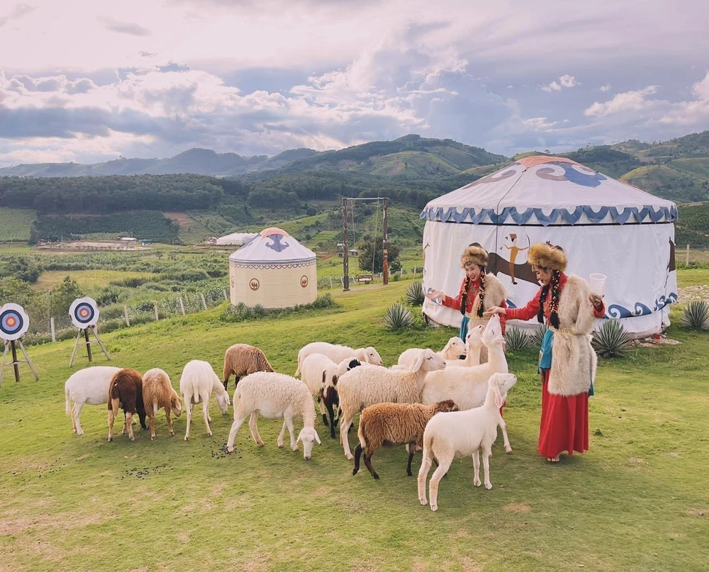 Du khách hóa thân thành những cô nàng Mông Cổ. Ảnh: Fanpage Mongo Land Dalat. Du khách hóa thân thành những cô nàng Mông Cổ. Ảnh: Fanpage Mongo Land Dalat.