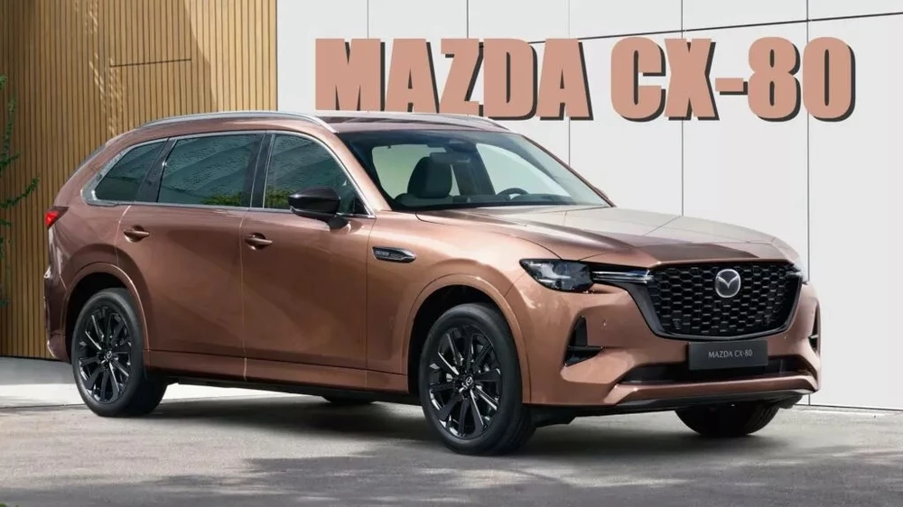 Mazda ra mắt mẫu xe mới Mazda CX-80 tại châu Âu dưới dạng SUV hàng đầu với động cơ Diesel và “lai”. Ảnh: Mazda. Mazda CX-80 mới dưới dạng SUV với động cơ Diesel và ‘lai’.jpg
