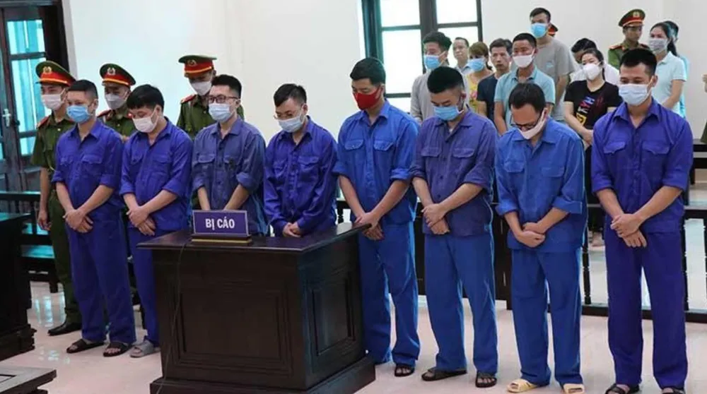 Các bị cáo tại phiên tòa. Ảnh:THÁI SƠN