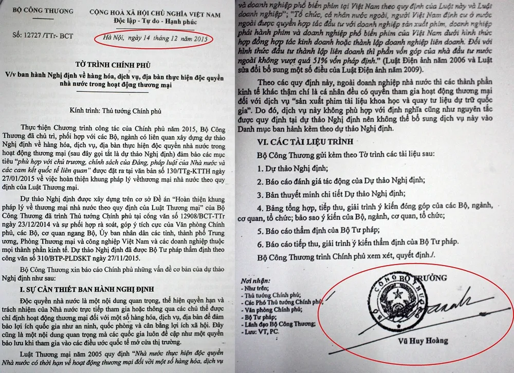 Bộ Công Thương trình văn bản từ thời ông Vũ Huy Hoàng ảnh 1 Bộ Công Thương trình văn bản từ thời ông Vũ Huy Hoàng ảnh 1