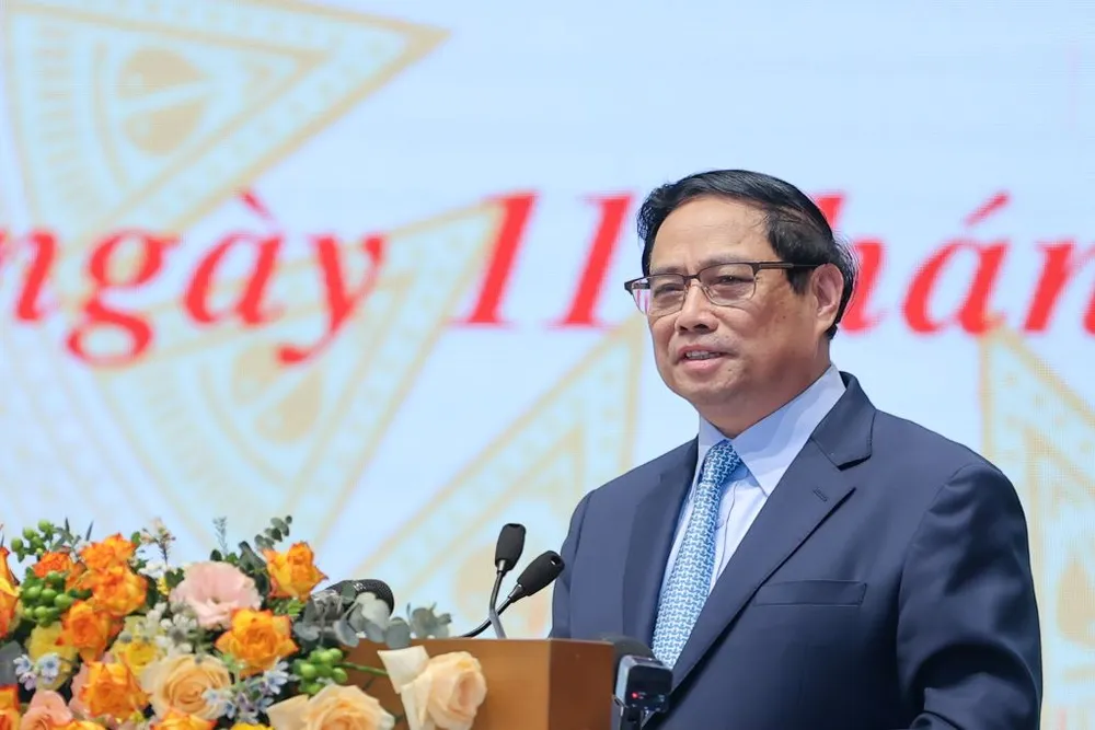 Thủ tướng khẳng định Nhà nước và Nhân dân là điểm tựa vững chắc của doanh nhân Việt. Ảnh: VB thu-tuong-pham-minh-chinh.JPG