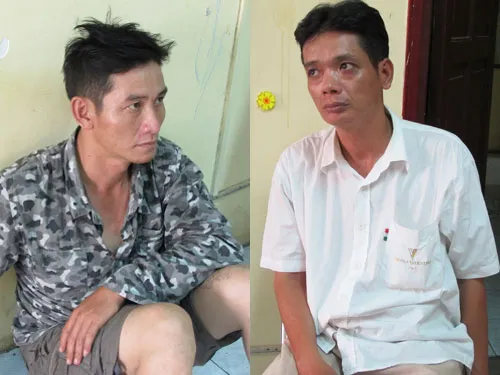 Giả danh công an lừa đảo trăm triệu ảnh 1 Đối tượng Liêm (bìa trái) và Trà tại cơ quan công an