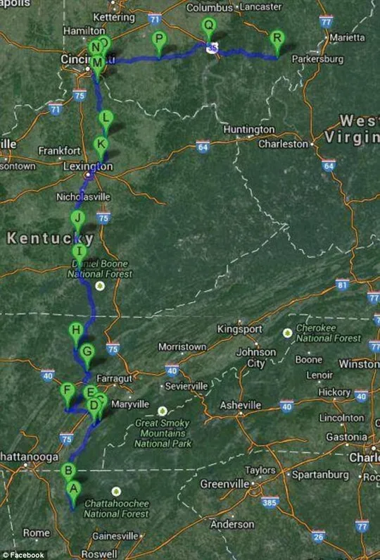 Lộ trình bà Poles đi qua được cư dân mạng đánh dấu. Ảnh: Facebook