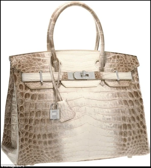 Túi Matte Himalayan Nilo Crocodile Birkin Bag có chiều dài 30cm, được làm hoàn toàn từ da cá sấu, có chốt móc vàng trắng, nạm 245 viên kim cương.