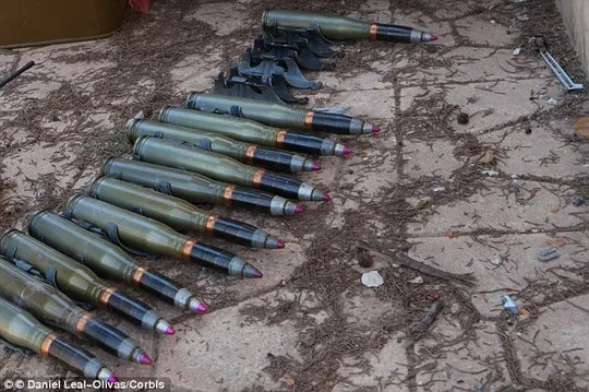 Gigantic: This picture shows a row of 23mm bullets - the same size as those fired by the 10-foot rifle