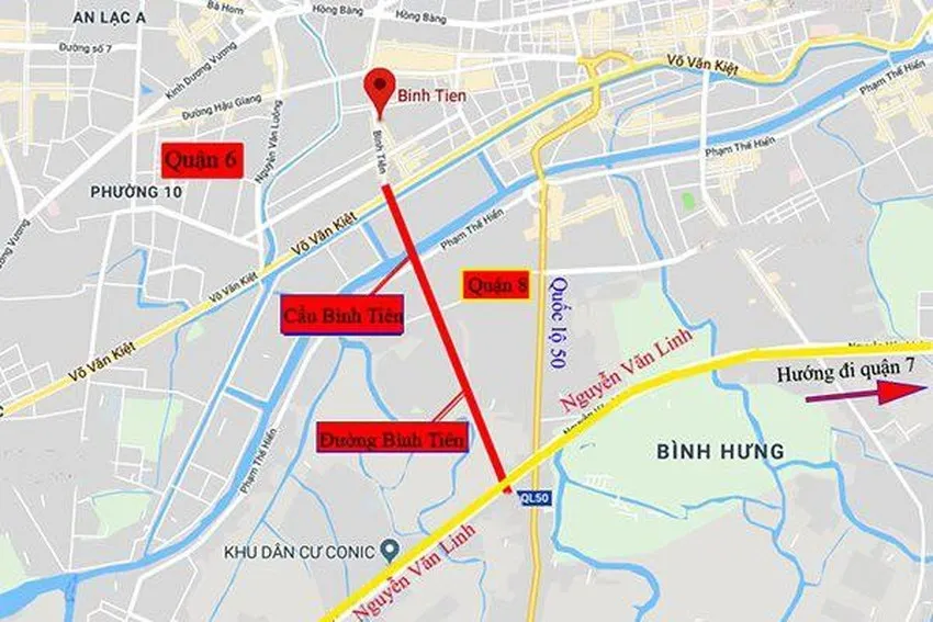 Đồ hoạ cầu đường Bình Tiên. Ảnh: HỒ TRANG binh-tien.jpeg