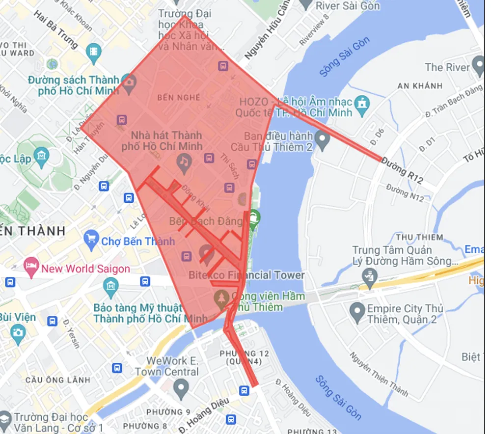 Khu vực cấm đường ở trung tâm TP.HCM.