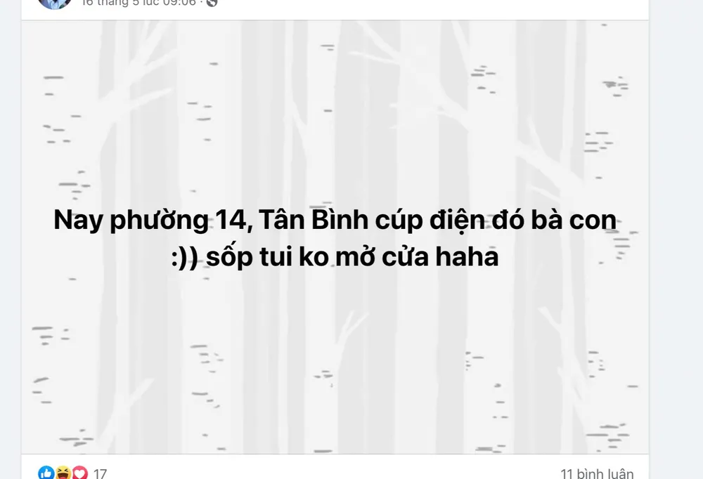 Thông báo tạm nghỉ vì bị cúp điện. Ảnh chụp màn hình: ĐÀO TRANG Thông báo tạm nghỉ vì bị cúp điện. Ảnh chụp màn hình: ĐÀO TRANG