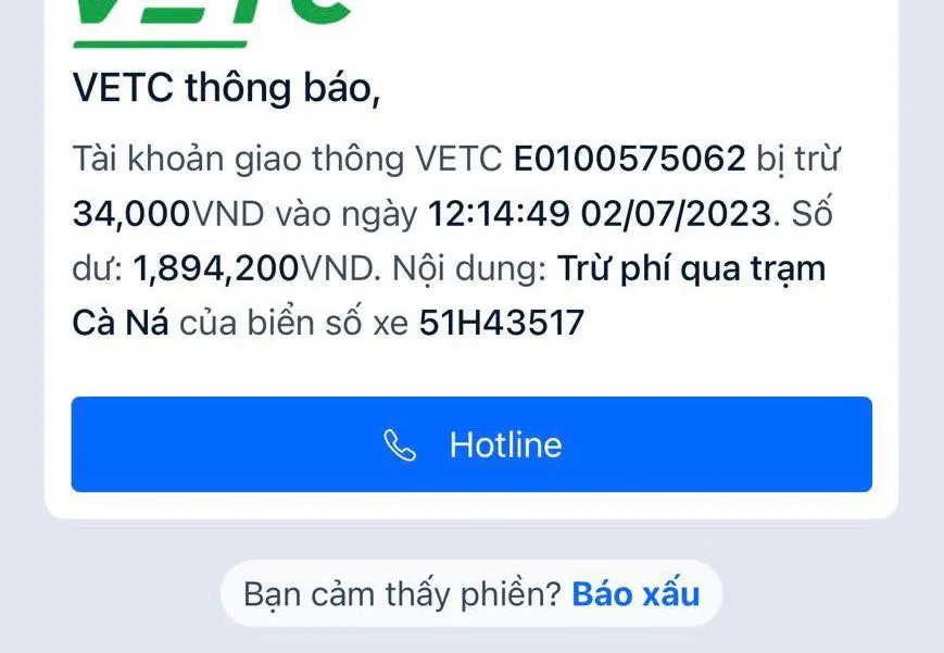 Xe bị trừ ở trạm thu phí Cà Ná dù đang nằm ở TP.HCM. Xe bị trừ ở trạm thu phí Cà Ná dù đang nằm ở TP.HCM.