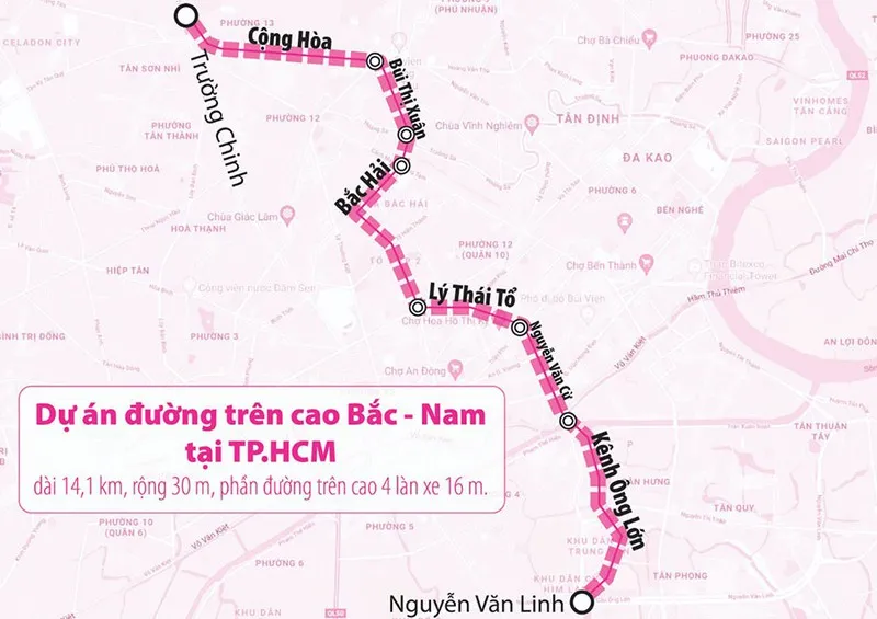 Sơ đồ tuyến đường trên cao Bắc - Nam. Sơ đồ tuyến đường trên cao Bắc - Nam.