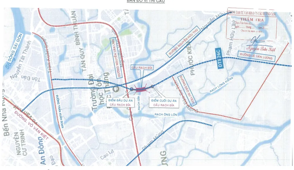 Sơ đồ dự án cầu Rạch Đỉa, nối quận 7 và huyện Nhà Bè. Ảnh: Ban Giao thông