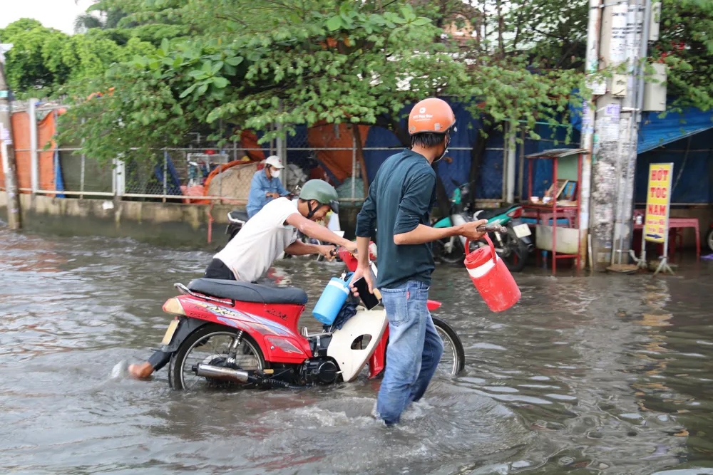 Nhiều xe chết máy, phải dẫn bộ trên đường Hồ Học Lãm (Bình Tân). z4826362459367_2fe029549dc668b74266800f9b1707a8.jpg