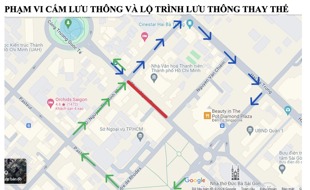 Hạn chế lưu thông trên đường Nguyễn Huệ