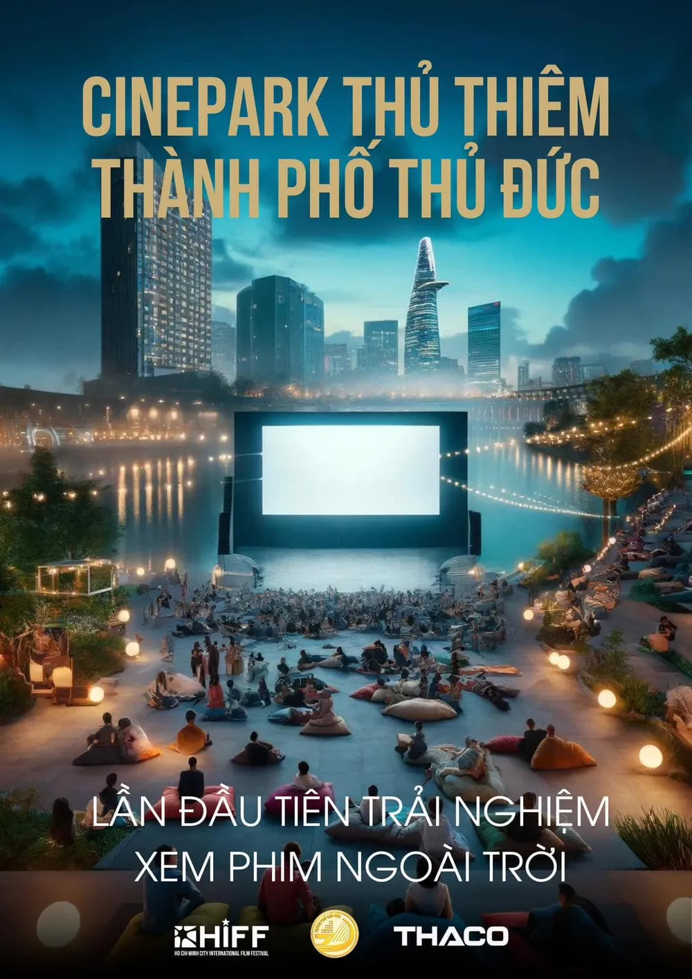 Rạp chiếu phim ngoài trời, gần với sông Sài Gòn sẽ mang đến cảm giác thú vị cho người dân. Ảnh: UBND TP Thủ Đức Rạp phim ngoài trời