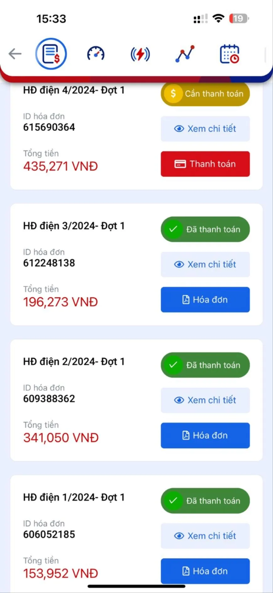 Hóa đơn tiền điện của anh Toàn. hóa đơn tiền điện mùa nắng nóng