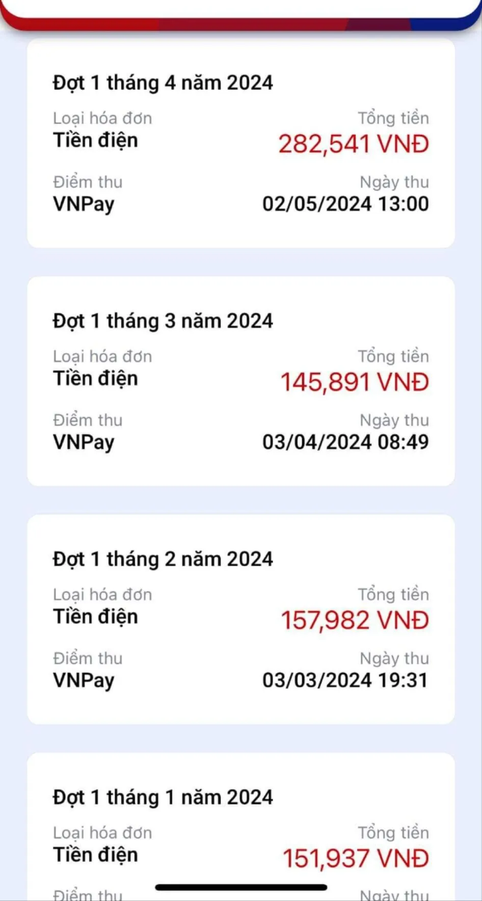 Hóa đơn tiền điện của anh Việt Đức. hóa đơn tiền điện mùa nắng nóng