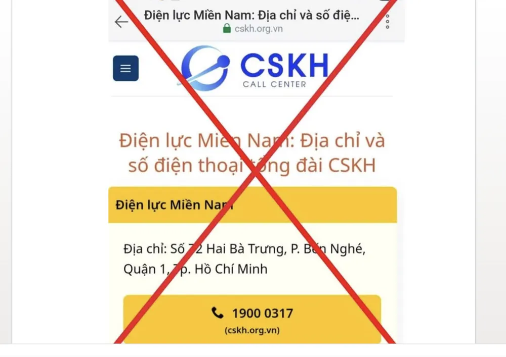 Điện lực Miền Nam cảnh báo khách hàng khi xuất hiện trang web giả mạo ngành điện.