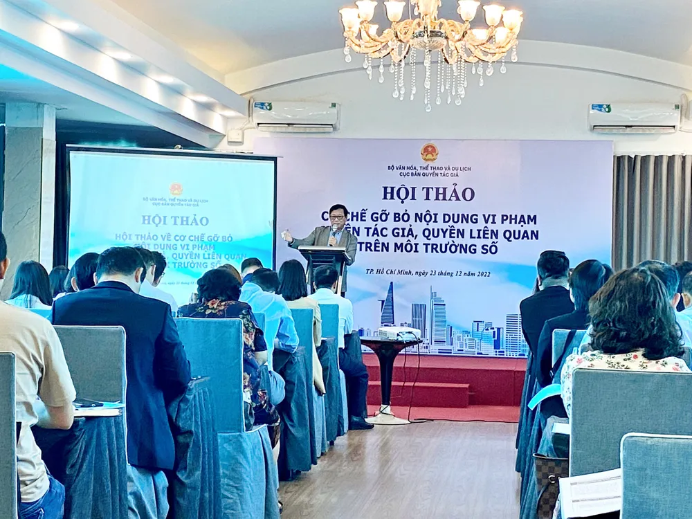 Hội thảo về cơ chế gỡ bỏ nội dung vi phạm quyền tác giả, quyền liên quan trên môi trường số. Ảnh: ĐT