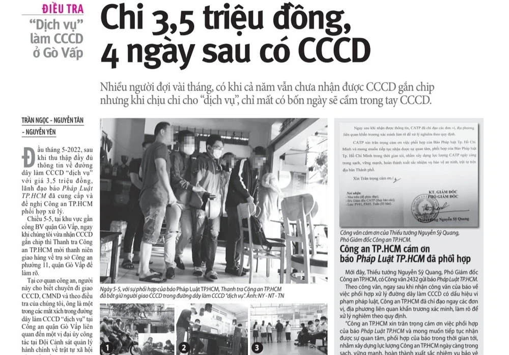 Vụ án bị phanh phui từ phản ánh của báo Pháp Luật TP.HCM. CCCD dịch vụ