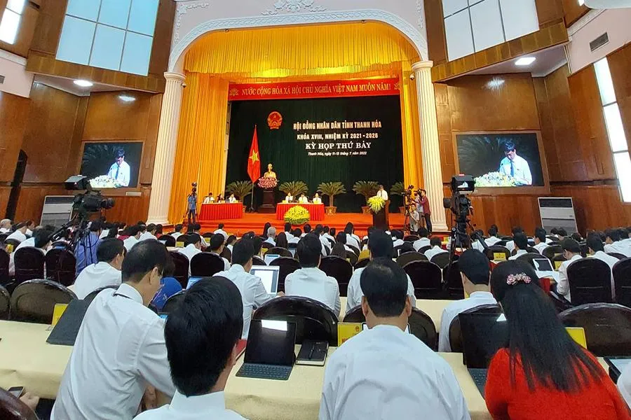 Kỳ họp thứ 7, HĐND tỉnh Thanh Hóa khóa XVIII, nhiệm kỳ 2021-2026 diễn ra từ ngày 11 đến ngày 13-7. Ảnh: ĐẶNG TRUNG