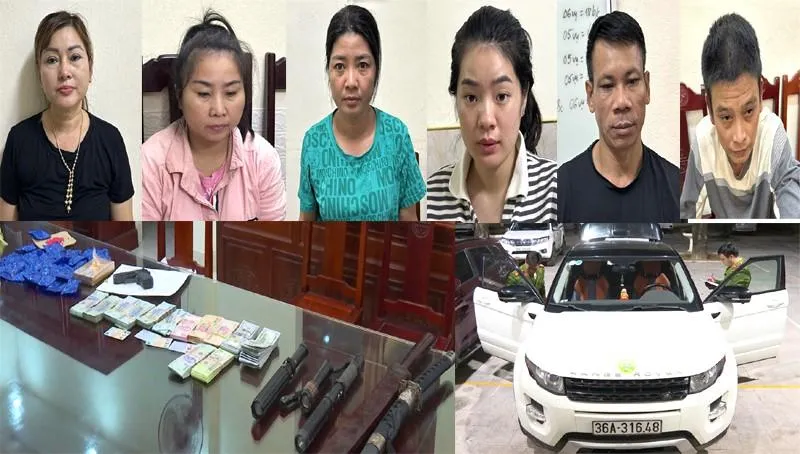 6 người trong đường dây vận chuyển trái phép chất ma tuý cùng các tang vật liên quan. Ảnh: CATH 6 người trong đường dây vận chuyển trái phép chất ma tuý cùng các tang vật liên quan. Ảnh: CATH