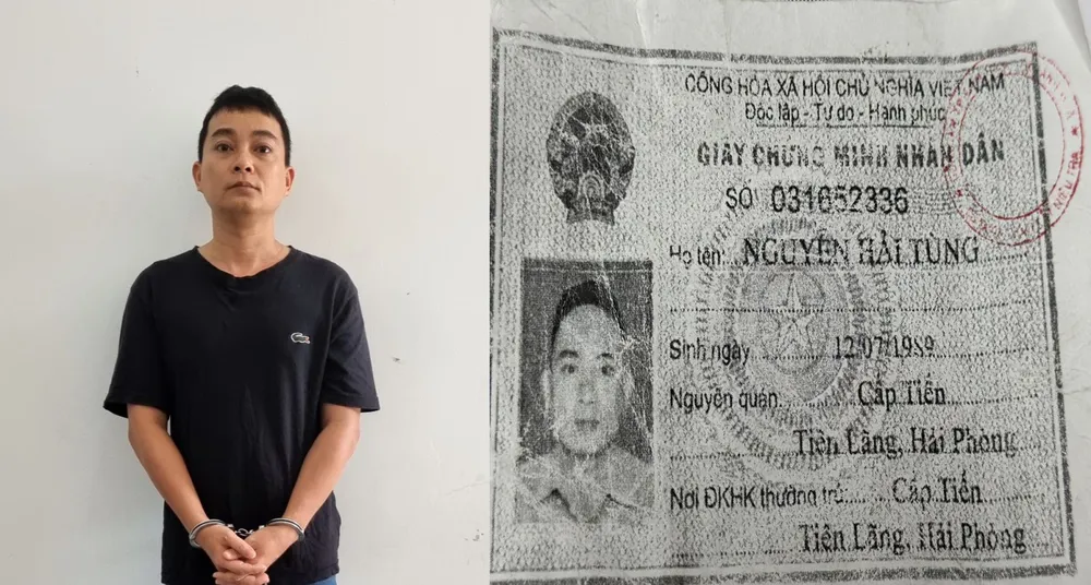 Hà Duy Phương và CMND giả mang tên Nguyễn Hải Tùng. Ảnh: CATH