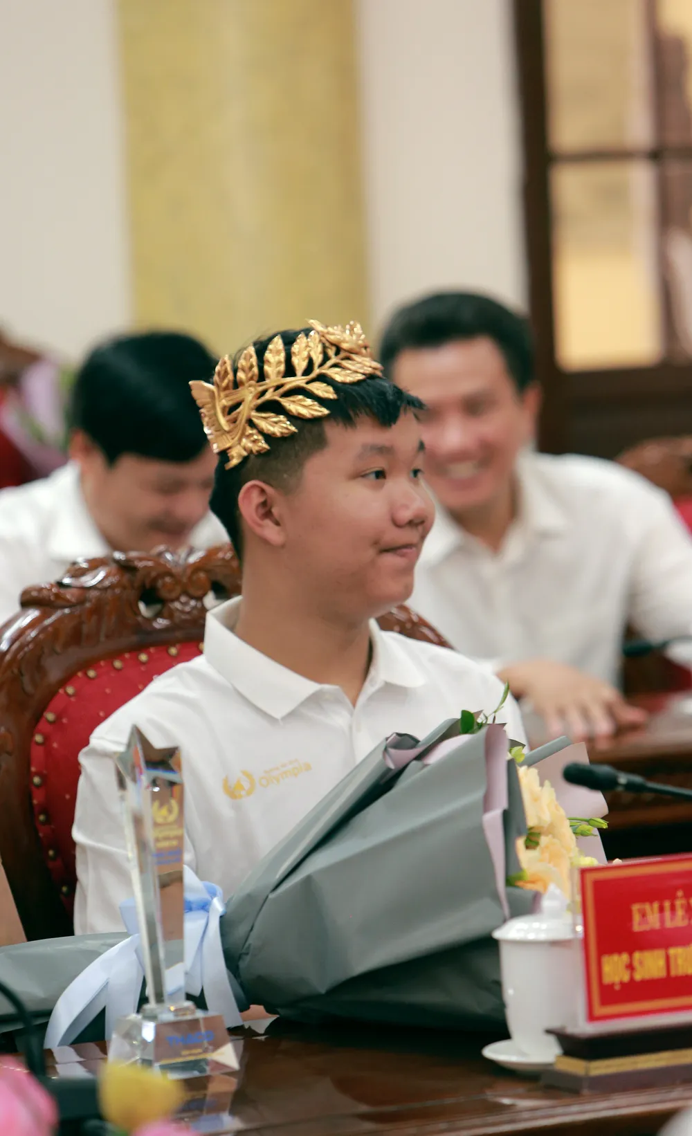 Em Lê Xuân Mạnh tại buổi tuyên dương nhà vô địch Olympia. Ảnh: ĐẶNG TRUNG Lê-Xuân-Mạnh-Đường-Lên-Đỉnh-Olympia-2.JPG