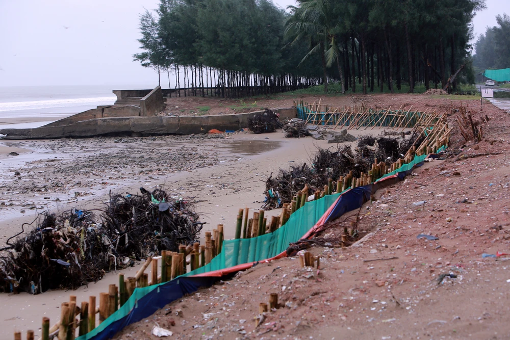 Sạt lở nghiêm trọng bên bờ biển ở Thanh Hóa, thứ trưởng Bộ Nông nghiệp trực tiếp kiểm tra -7.JPG