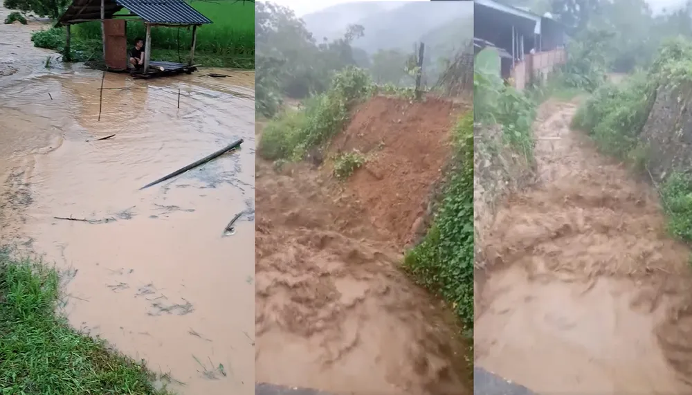 Mưa lũ chảy xuyên qua nhà của đồng bào tại xã Mường Chanh đang lúc một diễn biến phức tạp. Lũ lớn đổ về xã biên giới Mường Chanh, khẩn cấp di dời sơ tán hàng chục hộ dân - 12.jpg