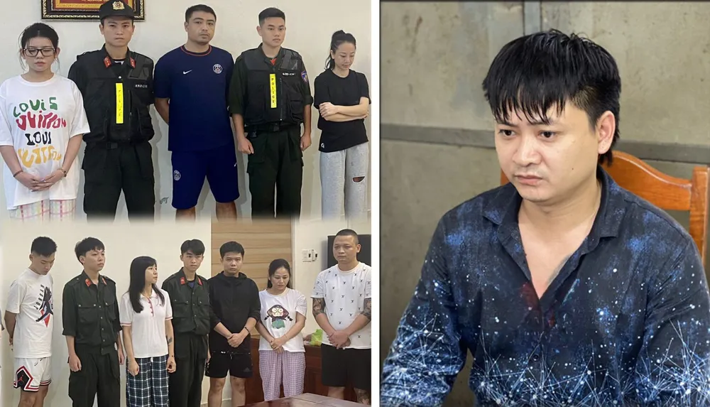 Đỗ Hoàng Hiệp (áo xanh) và các đối tượng trong đường dây ma túy tàng trữ, mua bán, vận chuyển, tổ chức trái phép chất ma túy bị bắt giữ. Triệt phá đường dây ma túy liên tỉnh từ Hà Nội về Thanh Hóa, bắt Long máy chém -.jpg