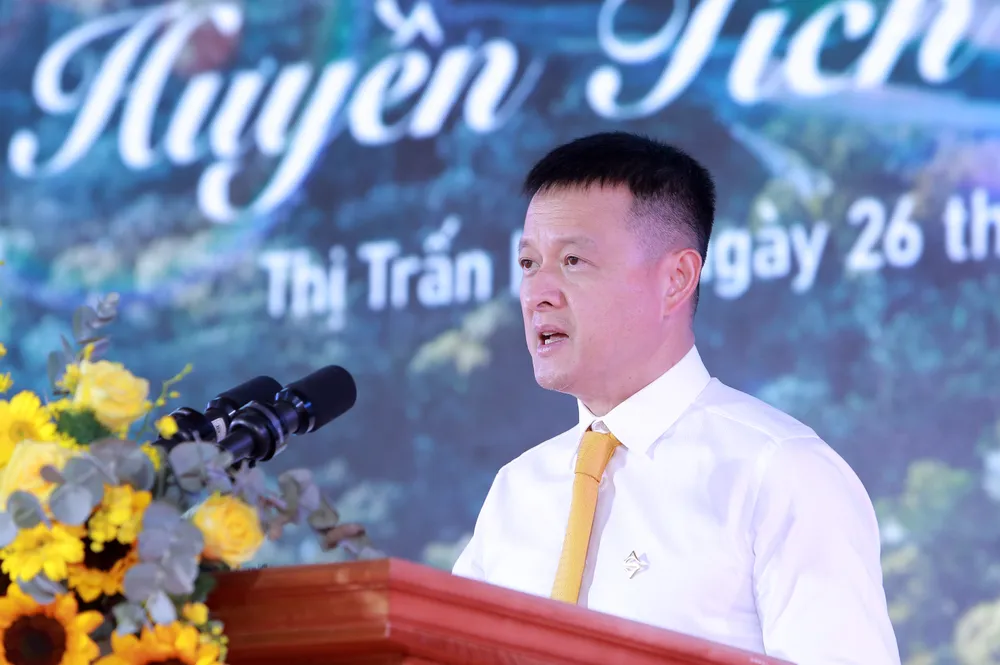 Đặng Minh Trường Chủ tịch HĐQT Tập đoàn Mặt Trời phát biểu tại buổi lễ. Ảnh: ĐẶNG TRUNG Thanh Hóa chính thức triển khai 'siêu dự' án tâm linh 35.000 tỉ đồng - 3.JPG