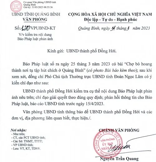 Lãnh đạo tỉnh Quảng Bình chỉ đạo kiểm tra, giải quyết và báo cáo trước ngày 15-4.