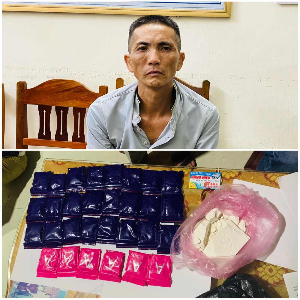 Hoàng Đại Dương cùng tang vật. Ảnh: CA A2.jpg