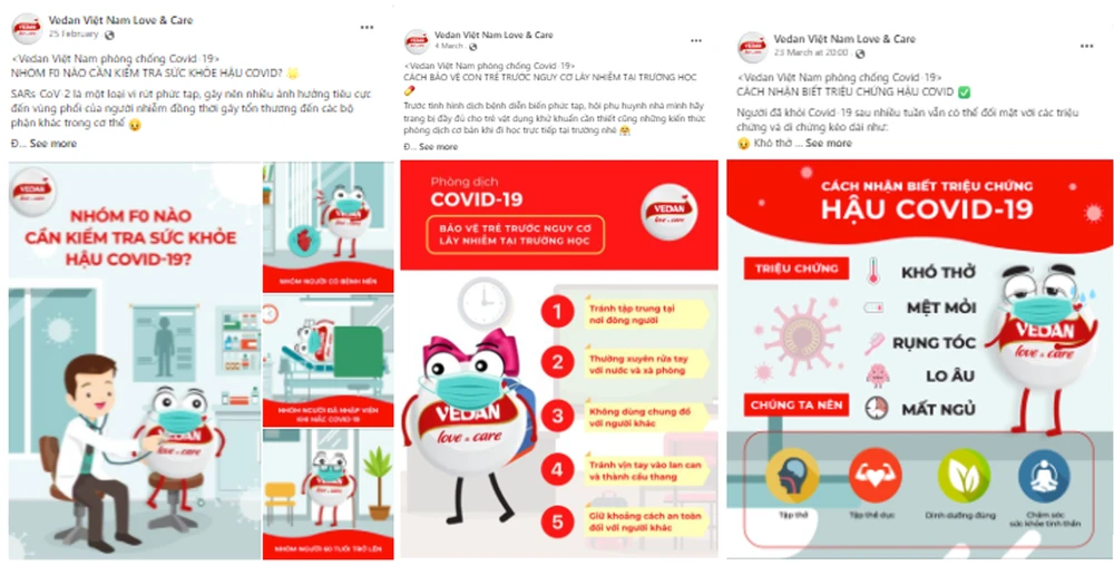 Bộ ảnh minh họa “Vedan Việt Nam phòng chống COVID-19” được đăng tải trên fanpage Vedan Việt Nam Love &amp; Care với hình ảnh sinh động của linh vật fanpage.