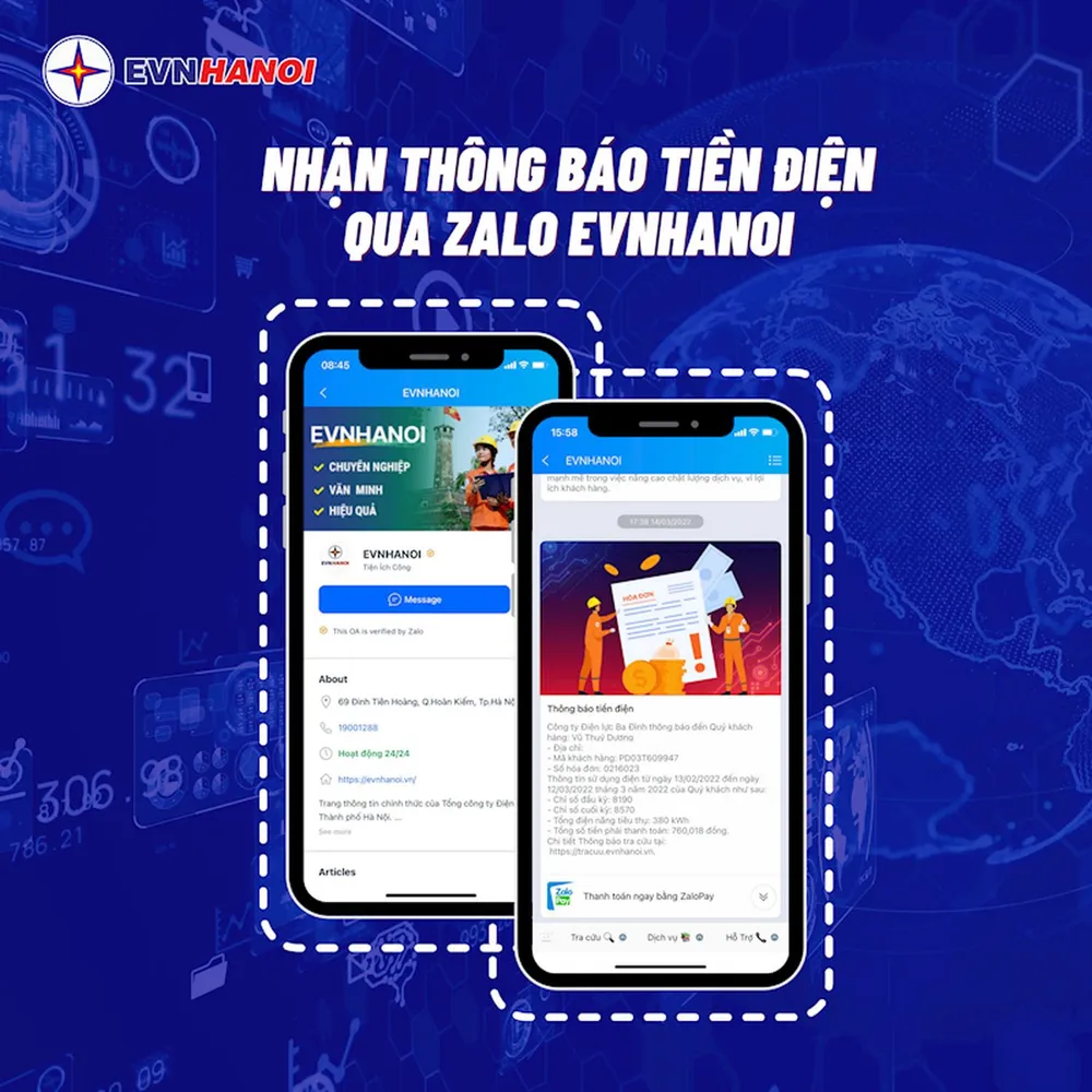 Tại Hà Nội, khách hàng có thể nhận thông báo tiền điện tự động qua hệ sinh thái chăm sóc khách hàng của điện lực Thủ đô.