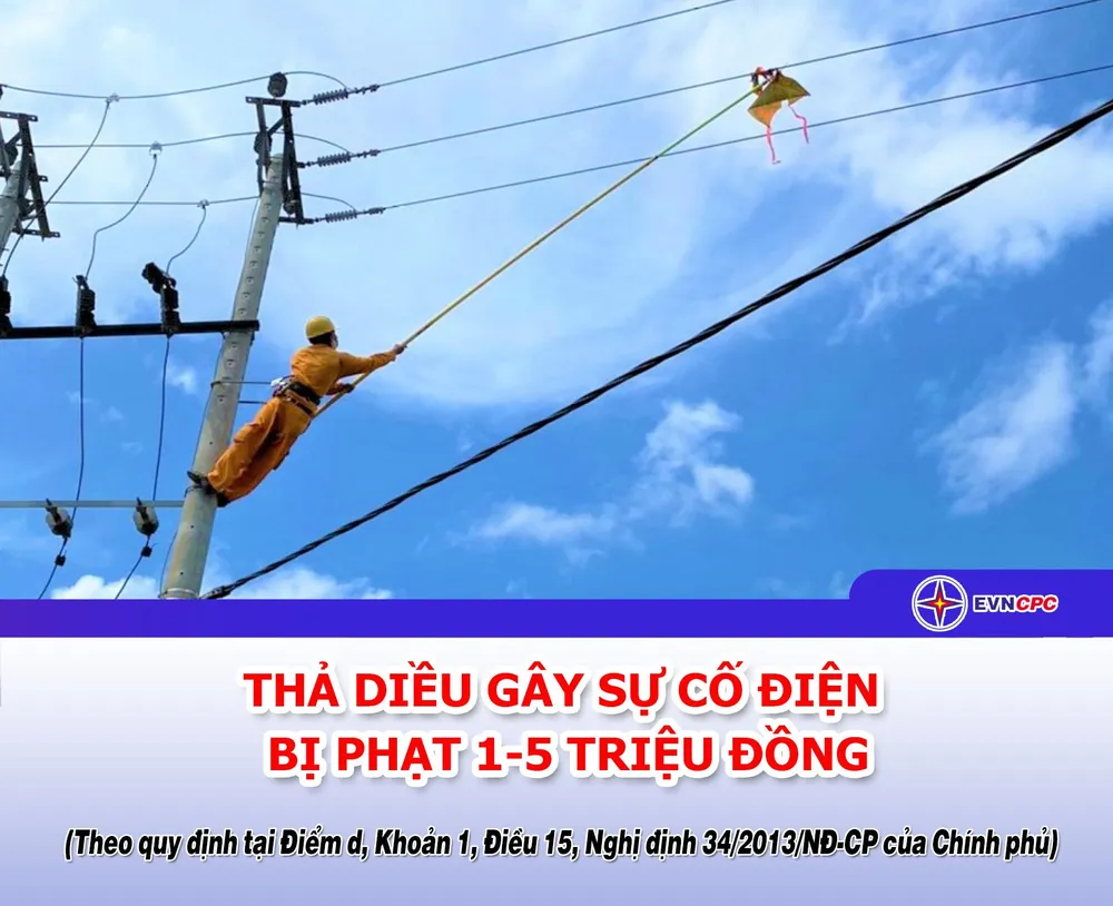 Thả diều gây sự cố điện bị phạt tiền theo quy định của Chính phủ.