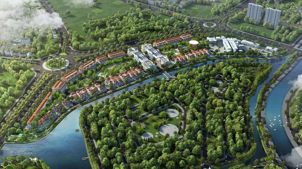 Tổng thể phối cảnh phân khu The Link thuộc khu đô thị sinh thái nghỉ dưỡng ven sông Sun Riverside Village tại Thanh Hóa. Ảnh phối cảnh minh họa