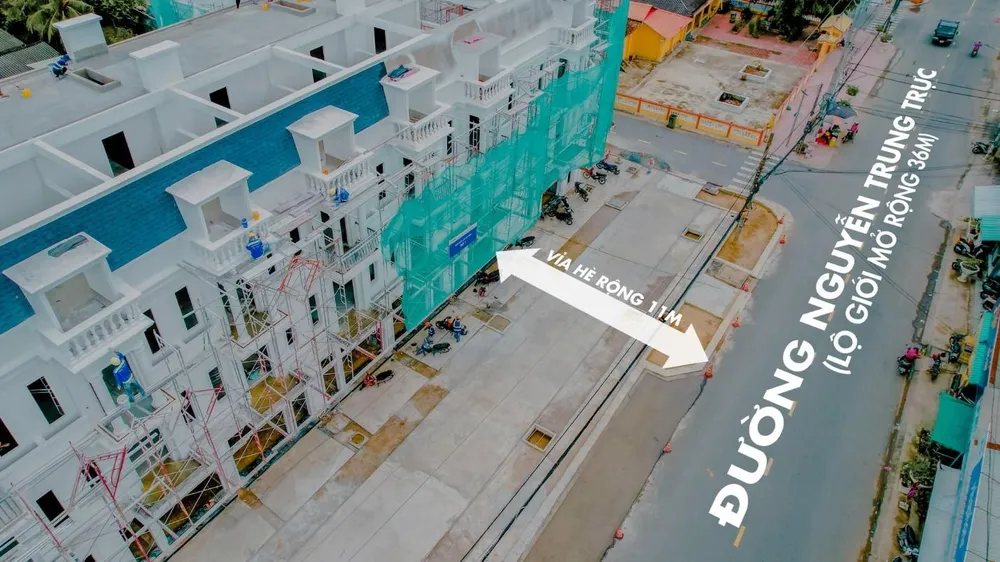 Vỉa hè của dự án rộng 11 m sẽ mang lại cơ hội kinh doanh lớn cho khách hàng. Ảnh Thắng Lợi Land