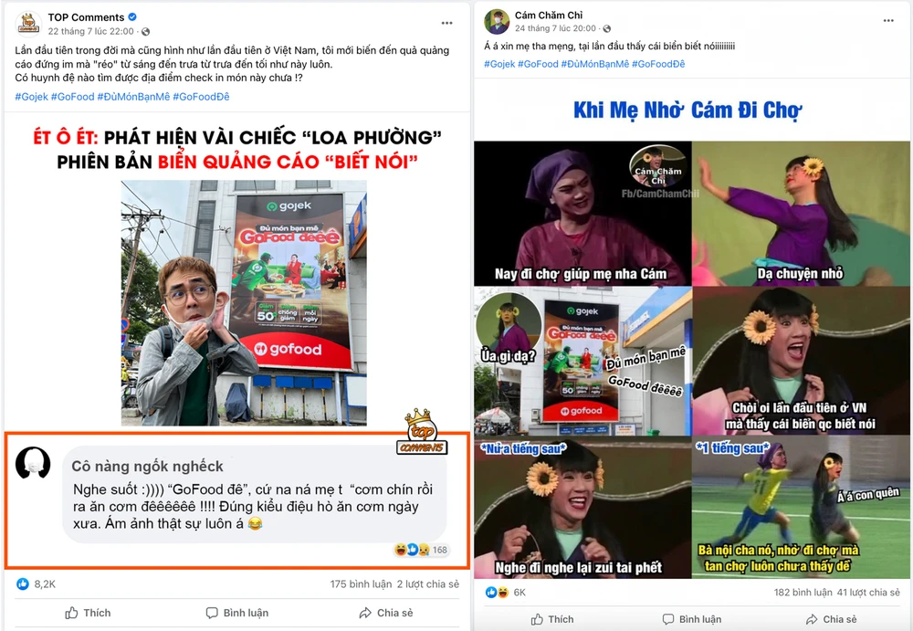 Hàng loạt fanpage tỏ ra hứng thú với biển quảng cáo phát ra tiếng rao độc đáo của Gojek