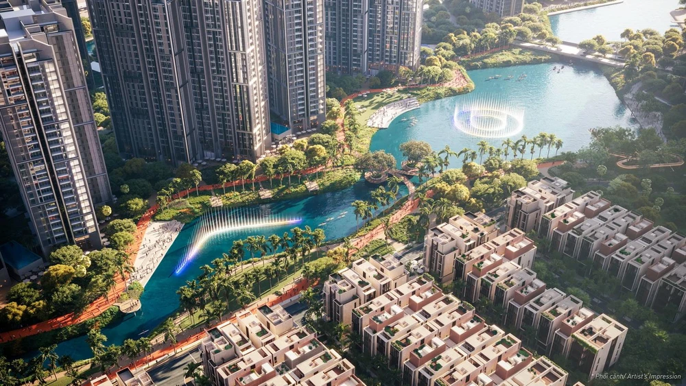 Phối cảnh một phần khu kênh đào bên trong đại đô thị The Global City. Hình: Phối cảnh dự án.