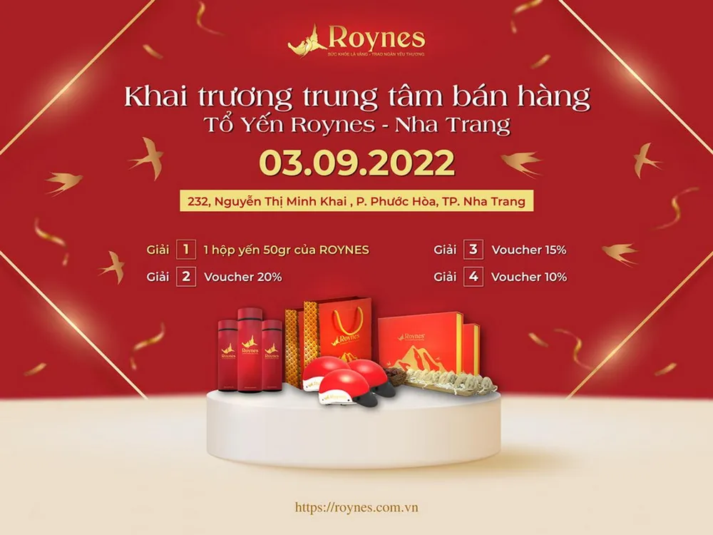 Tổ Yến Hoàng Gia - Sức khỏe là vàng, trao ngàn yêu thương, tưng bừng khai trương ngày 3-9. Tổ Yến Hoàng Gia - Sức khỏe là vàng, trao ngàn yêu thương, tưng bừng khai trương ngày 3-9.