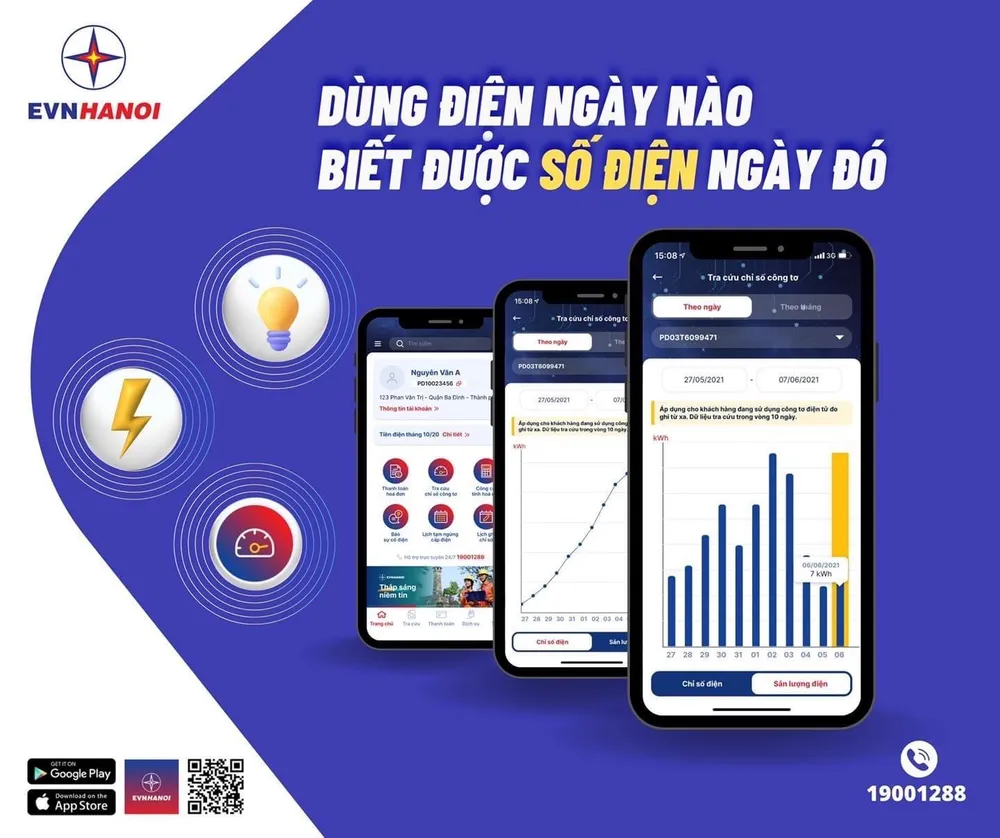 Người dân biết được số điện hàng ngày với App EVNHANOI.