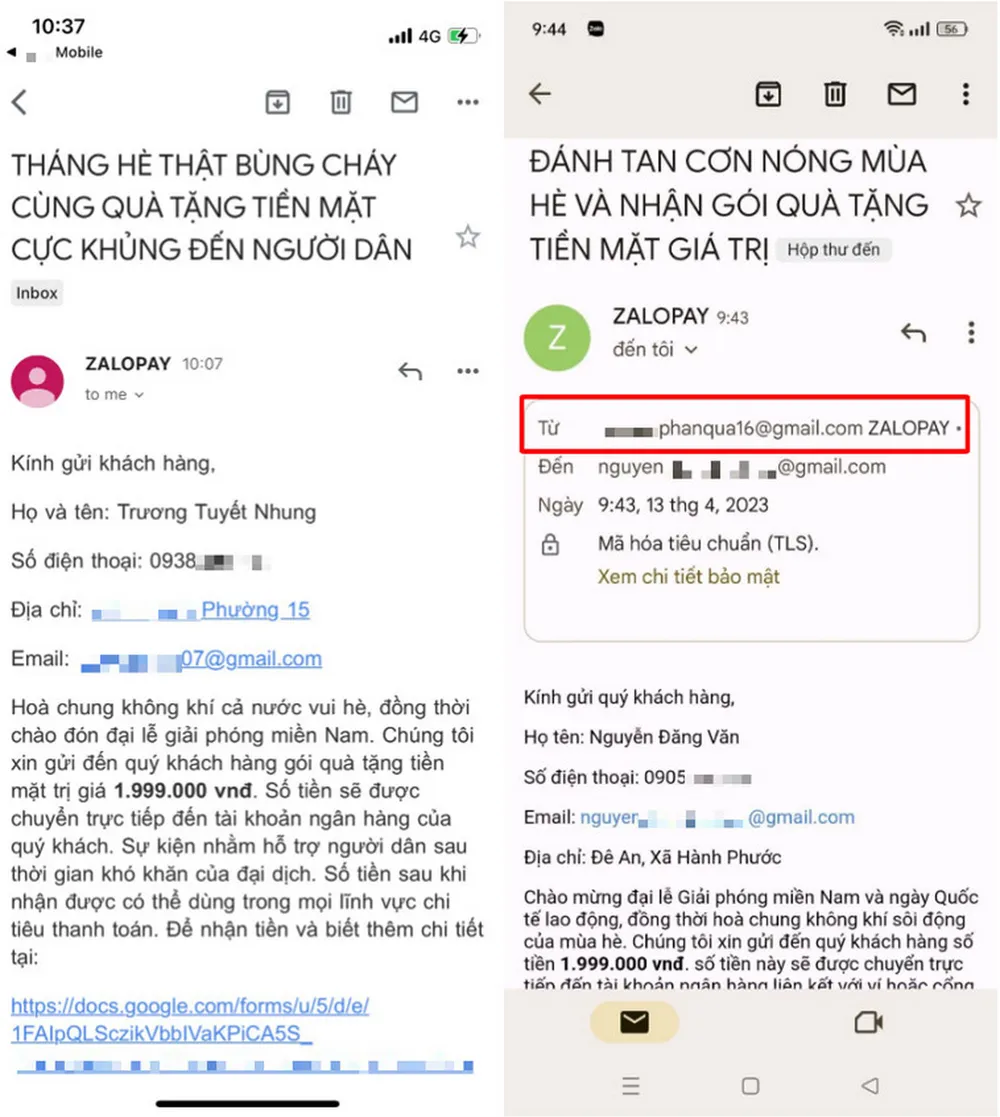 Người dùng lưu ý kiểm tra kỹ địa chỉ email người gửi (không phải tên email hiển thị) để không bị lừa Người dùng lưu ý kiểm tra kỹ địa chỉ email người gửi (không phải tên email hiển thị) để không bị lừa