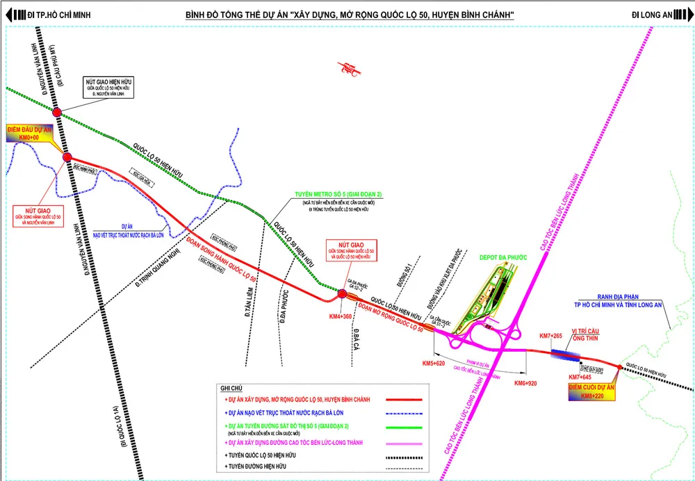 Dự án sẽ mở rộng tuyến song hành Quốc lộ 50 thành 6 làn xe. Ảnh phối cảnh: Ban Giao thông Dự án sẽ mở rộng tuyến song hành Quốc lộ 50 thành 6 làn xe. Ảnh phối cảnh: Ban Giao thông